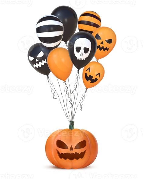 3d Rendering Halloween Pumpkin With Black And Orange Balloons 29590805 Png