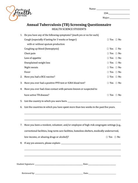 Annual Tuberculosis Questionnaire Fill Online Printable Fillable