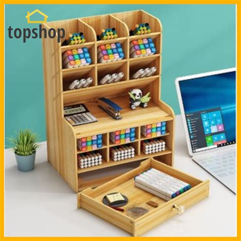 TOPSHOP Wooden Pen Holder Desktop Organizer Storage Rack DIY