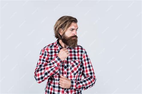 Premium Photo Handsome Confident Man Has Perfect Hairstyle Bearded