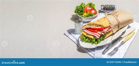 Panini Sandwich With Ham Crispy Salad And Vegetables Healthy Food To