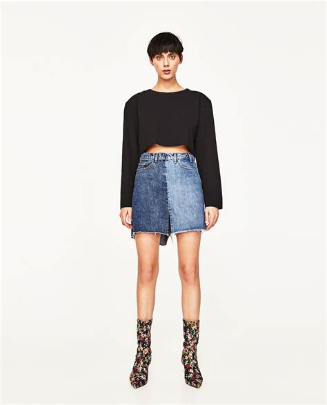 ZARA WOMAN TWO TONE DENIM SKIRT Falda De Mezclilla Zara