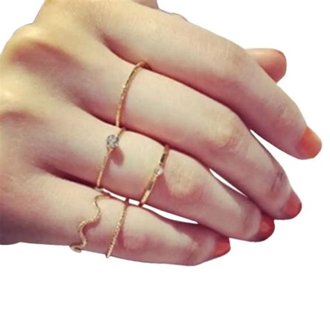 XIUFEN Women 5Pcs Set Thin Ring Punk Rock Gold Stack Plain Band Midi