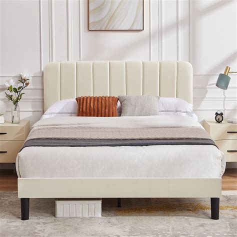 VECELO Queen Size Upholstered Beds Modern Platform Bed Frame With