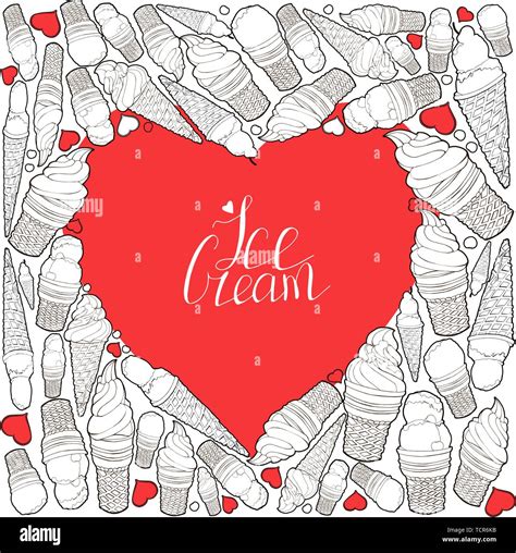 Heart Made Of Elements Heart Made Of Hand Drawn Ice Creams In Waffle