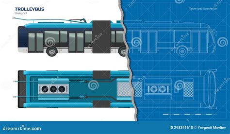 Trolleybus Drawing. Outline Urban Transport Blueprint. Top, Side View ...