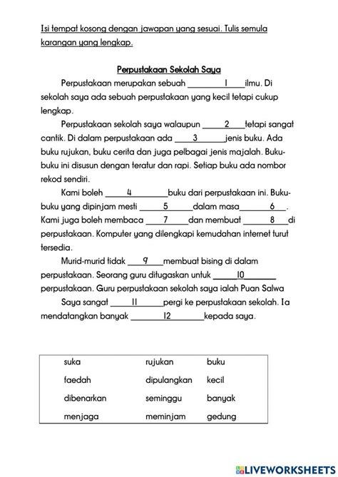 Karangan Perpustakaan Sekolah Saya Worksheet Live Worksheets