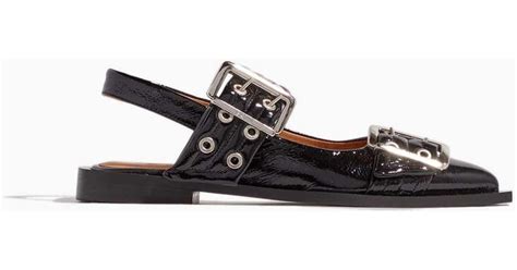 Ganni Wide Welt Buckle Ballerina Flat In Black Lyst