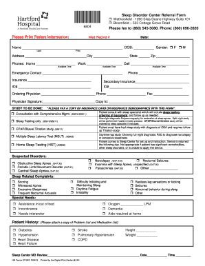 Fillable Online Hartford Hospital Sleep Disorder Center Referral Form