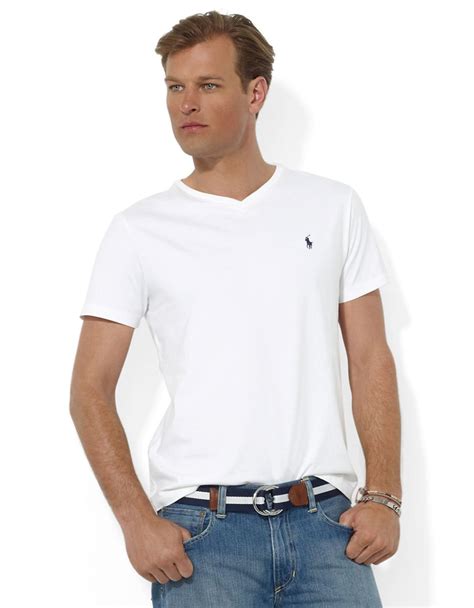 Polo Ralph Lauren Short Sleeved V Neck T Shirt In Gray For Men White