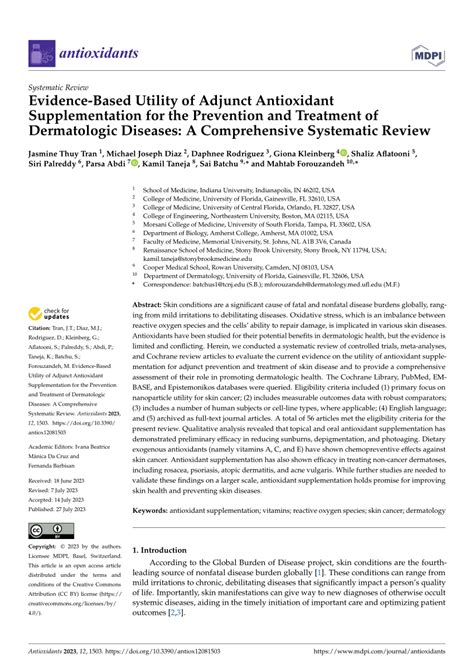 Pdf Evidence Based Utility Of Adjunct Antioxidant Supplementation For