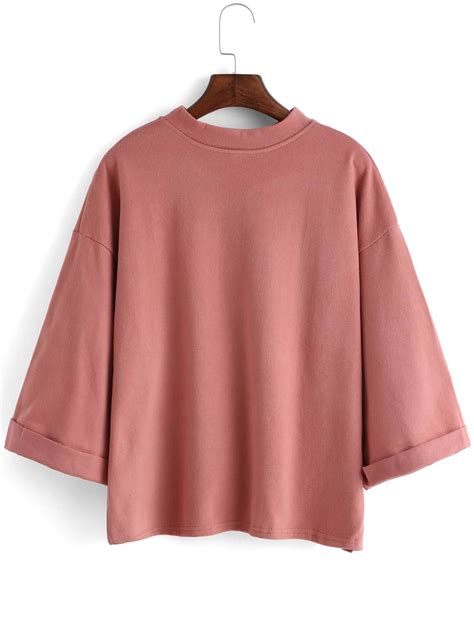 Pink Stand Collar Loose Casual T Shirt Shein Sheinside