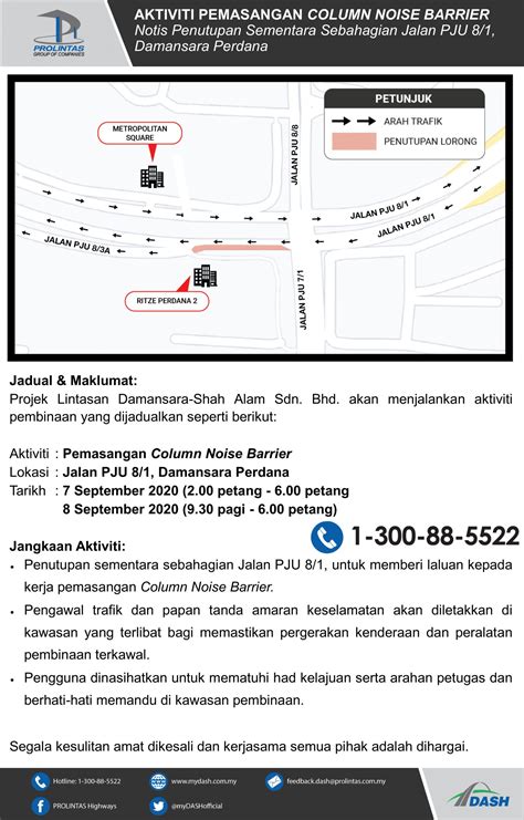 AKTIVITI PEMASANGAN COLUMN NOISE BARRIER Notis Penutupan Sementara