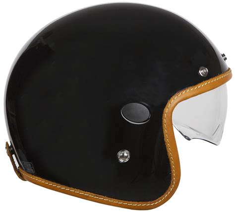 Casque Helstons Naked Helmet Noir Brillant Jet Moto Vintage