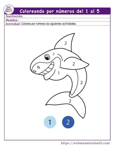 Dibujos para colorear por números del 1 al 5 para imprimir en pdf