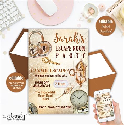 Escape Room Invitation Escape Room Party Invitation Escape Room Game Editable Instant