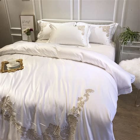 Aliexpress Buy Luxury S Washed Silk Pure Embroidery Bedding Set