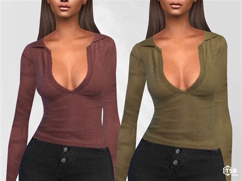 The Sims Resource Deep Neck Long Sleeve Tops