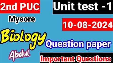 Nd Puc Biology Unit Test Question Paper First Test Important