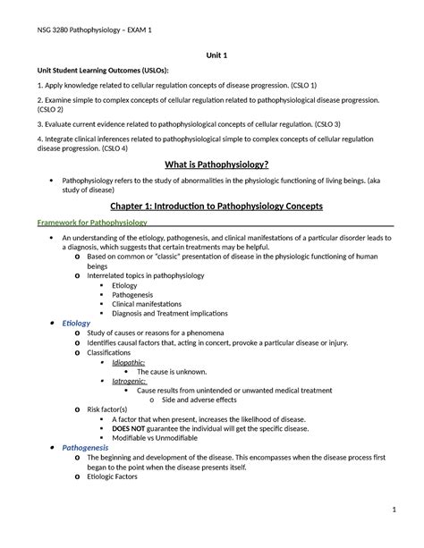 Nsg Exam Unit Unit Student Learning Outcomes Uslos