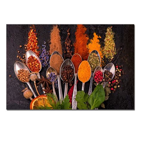 Large Spices Artwork Canvas Painting Cooking Spices Put On Each Spoon