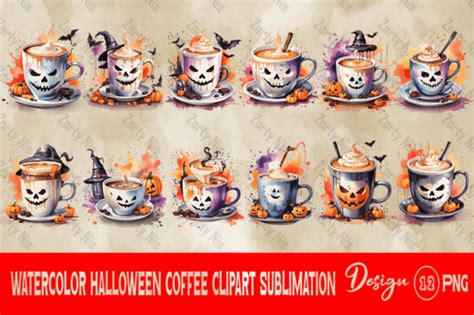 Watercolor Halloween Coffee Clipart Subl Graphic By Proti Creative