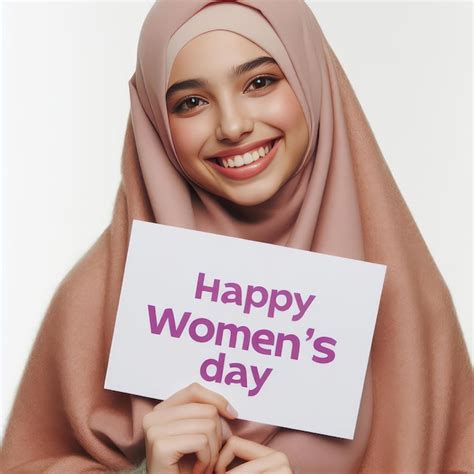 Premium Photo Happy Arab Woman In Hijab Holding A Sign That Says