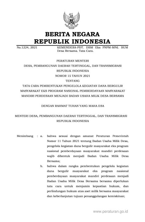 Nomor Tahun Bumdesma Berita Negara Republik Indonesia No