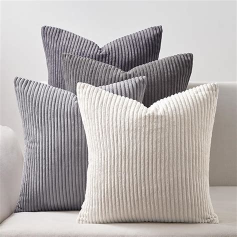 Topfinel Cushion Covers X Cm Grey Set Of Corduroy Cushion