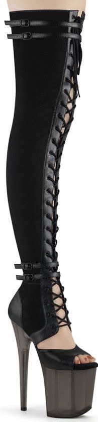 Pleaser Plateau Overknee Laarzen Shoes Flamingo Us Zwart