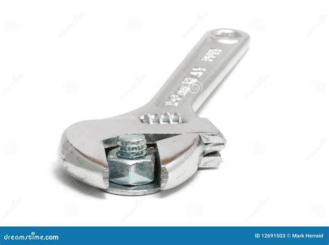 Adjustable Wrench With Bolt Nut And Washer Stock Image Image Of