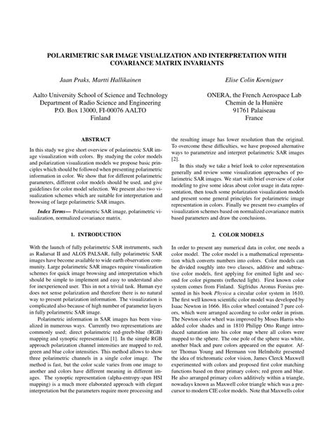 Pdf Polarimetric Sar Image Visualization And Interpretation With Covariance Matrix Invariants