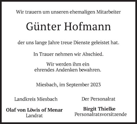 Traueranzeigen von Günter Hofmann trauer merkur de