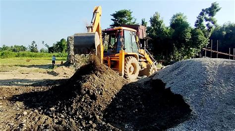 Carrying Gravel For Road Construction Jcb Backhoe Loader Loading