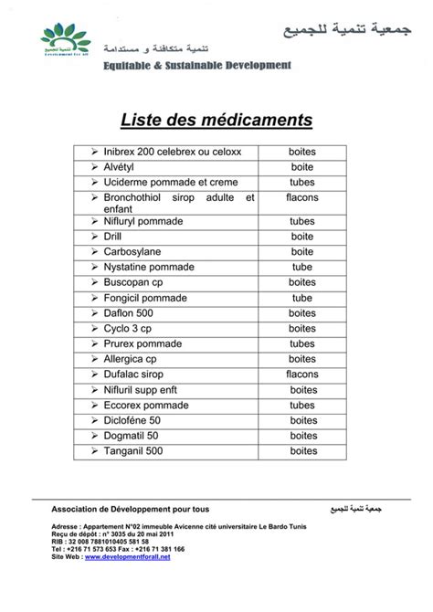 Liste des médicaments PDF