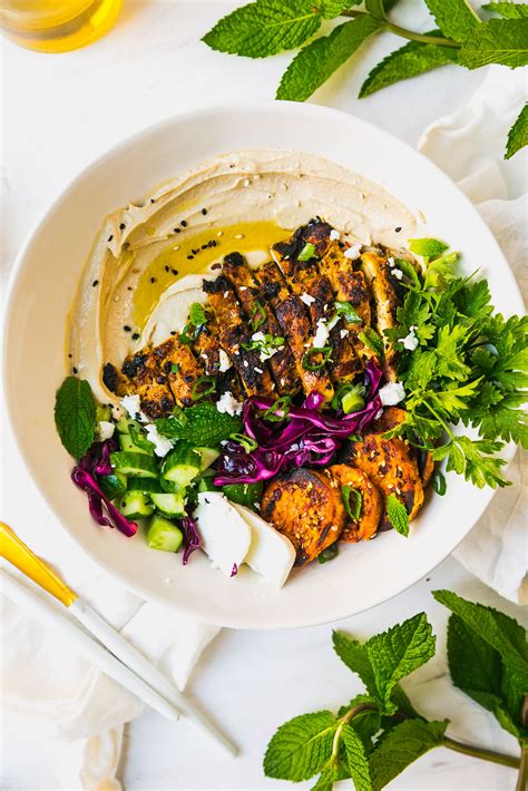 Chicken Shawarma Hummus Bowls With Sesame Sweet Potatoes Never Not Hungry