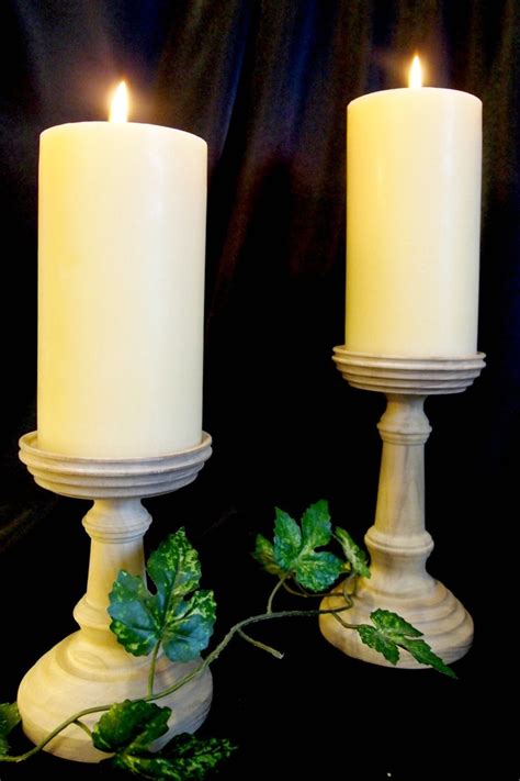 Unfinished Lathe Turned Wooden Candle Holders Set Of 2 Made Etsy