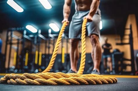 Premium Photo Strong Man With Ropes Training In The Gym