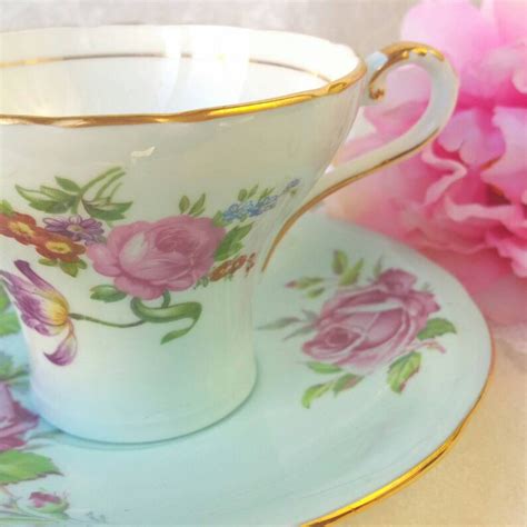 AYNSLEY Blue Corset Tea Cup And Saucer Made In England Pink Etsy