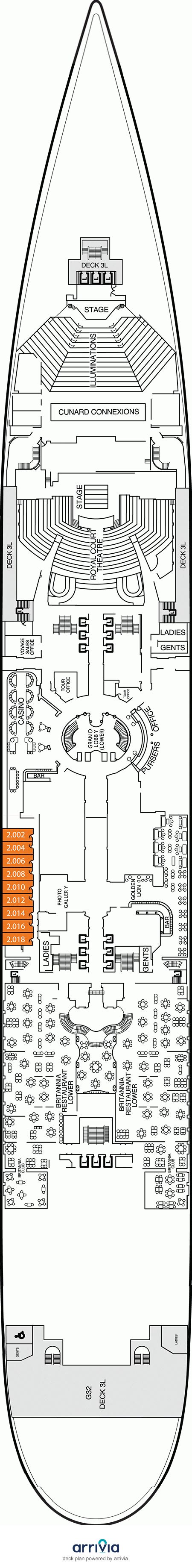 Deck 2 on Queen Mary 2 | Queen Mary 2 Deck 2 on RegentCruises.com