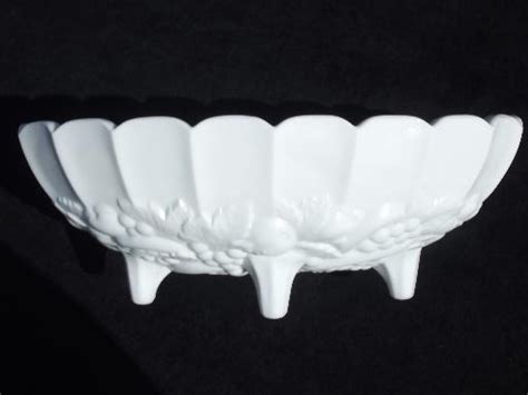 Fruit Garland Vintage Indiana Milk Glass Oval Centerpiece Footed Bowl