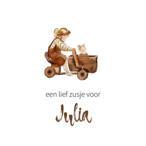 Sticker Geboorte Zusje Met Grote Zus Op Bakfiets En Baby Zusje