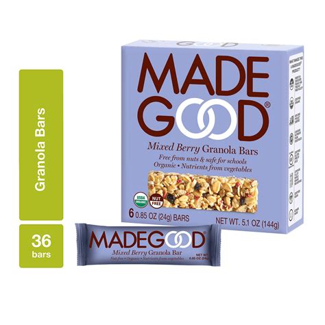 Madegood Mixed Berry Organic Granola Bars 6 Pack 36 Bars Allergy Friendly Nut Free Gluten