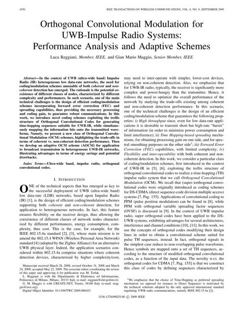 Pdf Orthogonal Convolutional Modulation For Uwb Impulse Radio Systems