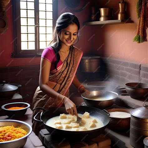Premium Photo | Indian women cooking food in the kitchen Indian mother