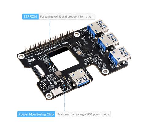 PCIe To USB 3 2 Gen1 HAT For Raspberry Pi 5 PCIe To USB HUB 4x High