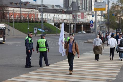 Moscow Russia April 30 2018 Protesters Leave The Rally On Sakharov