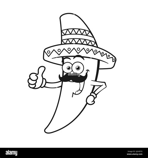 Cartoon Chili Pepper Wearing Sombrero Hat Outline Stock Vector Image