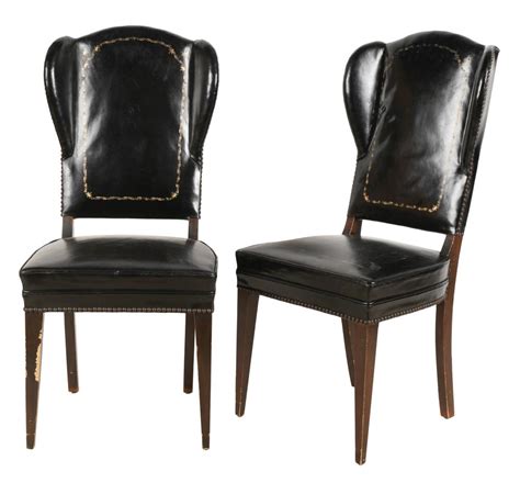 Lot Pair Of Black Leather Side Chairs