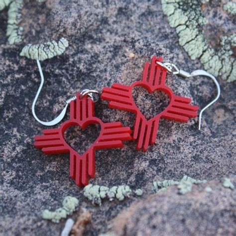 Zia Heart Symbol Red acrylic Earrings New by CulturaCorazon